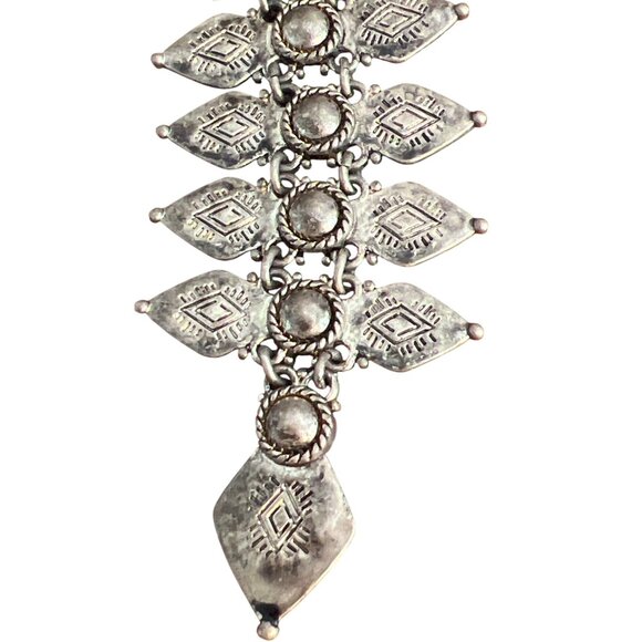 Macys Gold Tone Zipper Y Necklace Tribal Boho Choker Layered Double Strand NWT - Picture 2 of 7